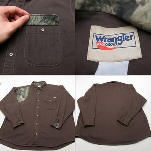Wrangler Pro Gear Shirt‎ Mens XL Relaxed Brown Camo Heavyweight Long Sleeve VTG